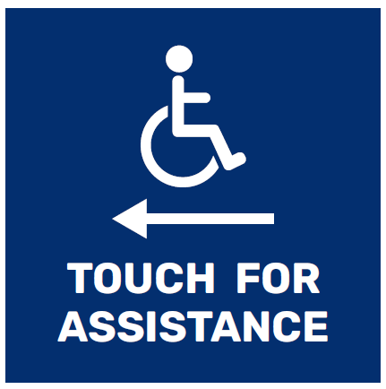 Touch For Assistance Through Glass Sign (Left Arrow)